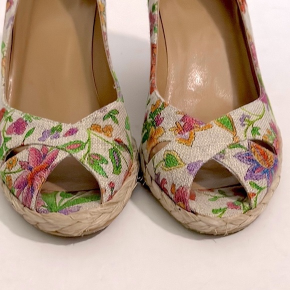 STUART WEITZMAN Floral Wedge Espadrille Peep-Toe Shoes 8.5 - Picture 4 of 12